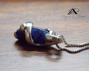 Pendentif saphir bleu, bijoux énergétiques faits main en saphir bleu 100 % naturel avec diamants