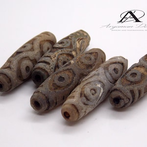 Rare Dzi Set 5 Antique Himalian Tibetian Agate Dzi Bead  Rock Painting Old  Collectibles, Prayer Meditation Beads