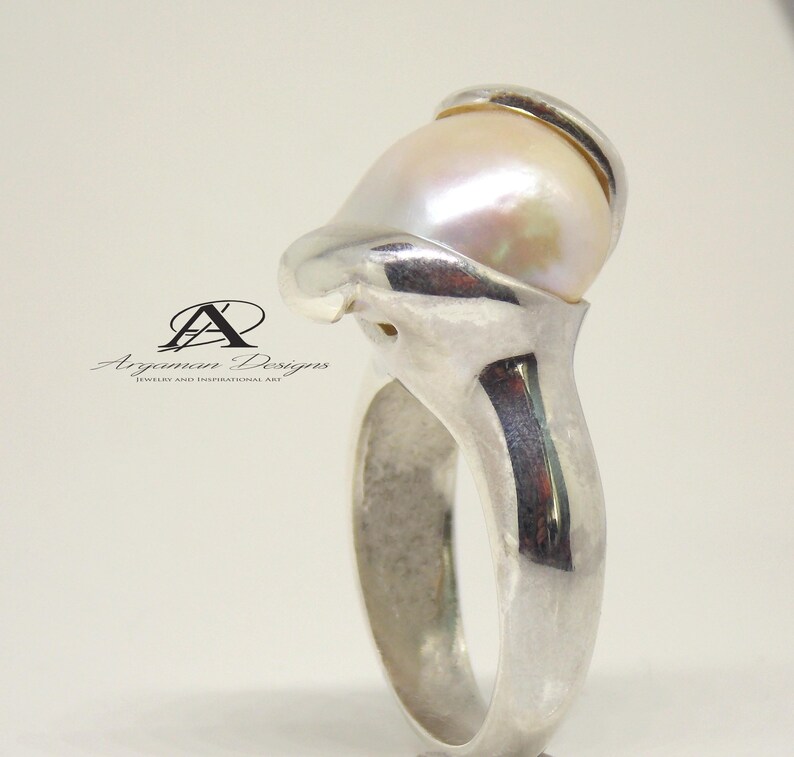 South Sea pearl ring Wedding ring Engagement ring White pearl ring Pearl Ring One of a Kind Women/'s ring Women/'s Jewelry