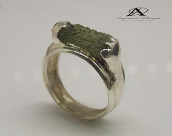 Bague en argent sterling moldavite naturelle, taille 10