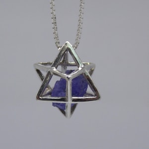 Merkaba Necklace with Tanzanite, Christmas gift, Shield of David, Metatron&#39;s Cube, Energy jewelry,  Sacred geometry, Kabbalah jewelry