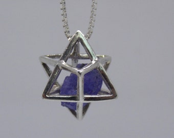 Pendentif tanzanite Merkaba, collier géométrie sacrée, bijoux de la kabbale