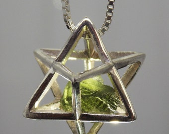 Merkaba  With Moldavite Natural 100% Pendant , Sacred Geometry Pendant Jewelry, Moldavite Merkaba, Moldavite Jewelry, 3D Jewelry,