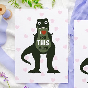 Biglietto di San Valentino a tema dinosauro - Biglietto di dinosauro - Biglietto di anniversario - Biglietto ruggente - Amanti dei dinosauri - Biglietto di San Valentino per bambini
