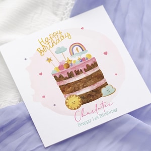 Carte de 1er anniversaire fille, carte de premier anniversaire personnalisée, 1er anniversaire, gâteau d'anniversaire, 1er anniversaire de bébé, étape importante, décoration de gâteau 1er anniversaire