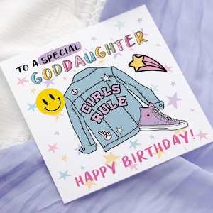 Carte d'anniversaire de veste en jean pour filles amusante, veste en jean, carte d'anniversaire de filles personnalisée, à une filleule, une nièce, une carte d'anniversaire de fille spéciale