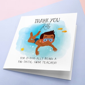 Thank you swimming teacher card, swim teacher, thank you, personalised card