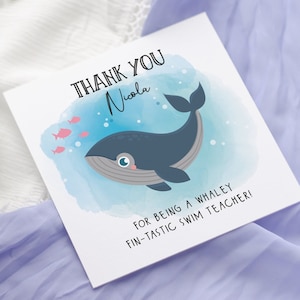 Tarjeta de agradecimiento para profesores de natación, profesor de natación, instructor de natación, natación, gracias, ballena, tarjeta personalizada