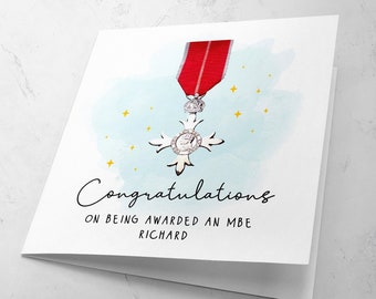 Congratulations on being awarded an MBE | BEM | OBE | Damehood | Knighthood Honours list personalised card