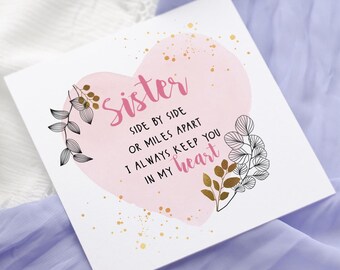 Floral Sister Birthday Card: Proud of your, watercolour heart design, Sister poem