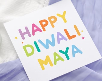 Tarjeta de felicitación personalizada de Feliz Diwali / Tarjeta de felicitación de Diwali / Festival de la luz / Lindos colores brillantes de Diwali / Primer Diwali / Tarjeta de Diwali