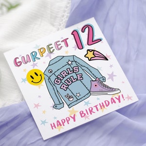 Biglietto di auguri di compleanno personalizzato con giacca di jeans: divertente compleanno per ragazze