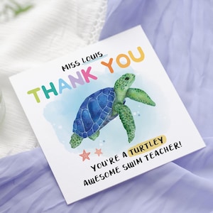 Carte de remerciement pour professeur de natation, professeur de natation, professeur de natation, professeur de remerciement, jolie tortue, super tortue, carte de remerciement personnalisée