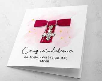 Congratulations on being awarded an MBE | BEM | OBE | Damehood | Knighthood Honours list gender specific personalised card