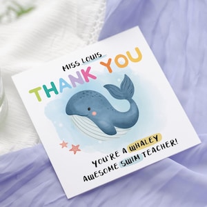 Bedankkaart zwemleraar, zwemleraar, zweminstructeur, bedankleraar, schattige walvis, Whaley geweldig, gepersonaliseerde bedankkaart