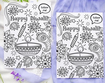 Tarjeta para colorear infantil de Diwali: Tarjeta de felicitación del Festival de la Luz