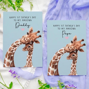 Glücklicher Vatertag Papa, personalisiert, Geburtstagskarte für Papa, Papa Karte, Giraffe Karte, erste Vatertag