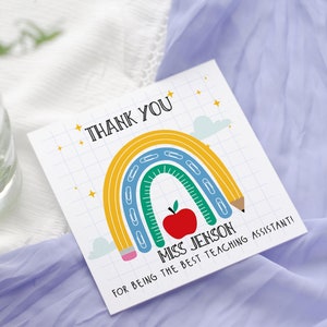 Carte de remerciement pour assistante pédagogique, carte arc-en-ciel personnalisée - Merci d'avoir été le meilleur aide-enseignant TA - Maternelle - Fin d'école
