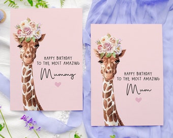 Happy Birthday Mum, Personalised, Birthday Card For Mum, Mum Card, Giraffe Card, first mothers day