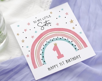 Beautiful rainbow sister girls Birthday card | card for sister | daughter | first birthday | personalised | age, 1st birthday