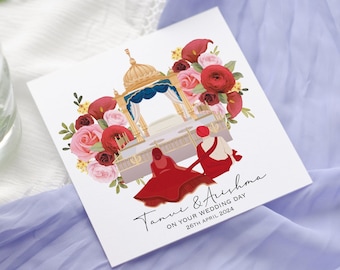 Personalised Sikh Anand Karaj Wedding Card: Floral Indian Wedding Congratulations