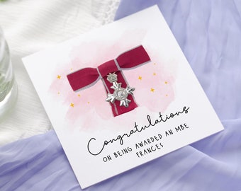 Congratulations on being awarded an MBE | BEM | OBE | Damehood | Knighthood Honours list gender specific personalised card