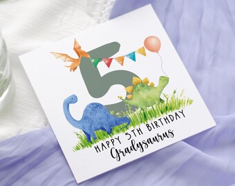 Personalised Dinosaur Birthday Card: Roarsome birthday, Pterodactyl, T-Rex