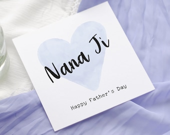 Punjabi Father's Day Card | For Nana, Dada, Baba Ji Blue Heart Greetings Card Design