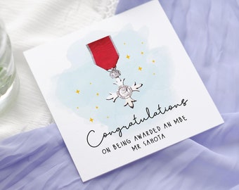 Congratulations on being awarded an MBE | BEM | OBE | Damehood | Knighthood Honours list personalised card