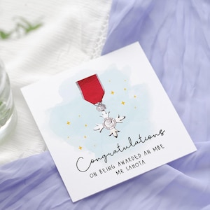 Félicitations pour l'obtention d'un MBE | BEM | OBE | Damehood | Carte personnalisée Liste des distinctions honorifiques de chevalerie