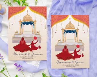 Tarjeta de boda punjabi personalizada de Anand Karaj: boda india sij