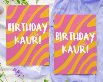 Tarjeta de cumpleaños Kaur / Diseño de tarjeta de felicitación con corona real de reina punjabi rosa