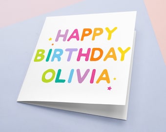 Personalised bright girls Birthday Card | Sister Birthday Card | Card for Her | Daughter | Niece | Birthday Card | rainbow birthday card