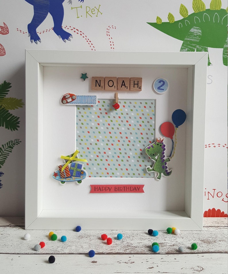 dinosaurs and spaceships Boys personalised birthday scrabble frame gift