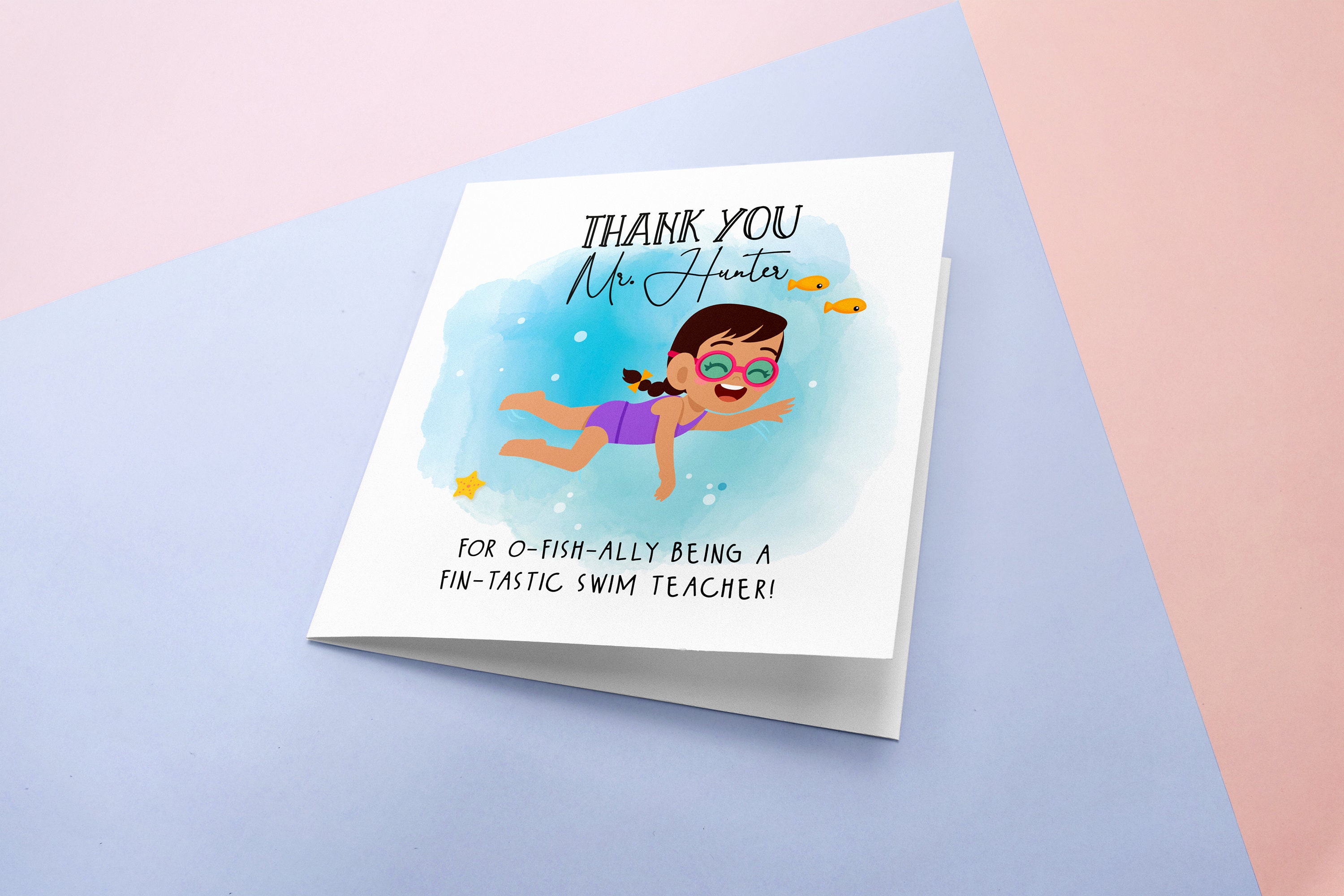 Thank You Swimming Teacher Card, Swim Teacher, Thank You, Personalised ...