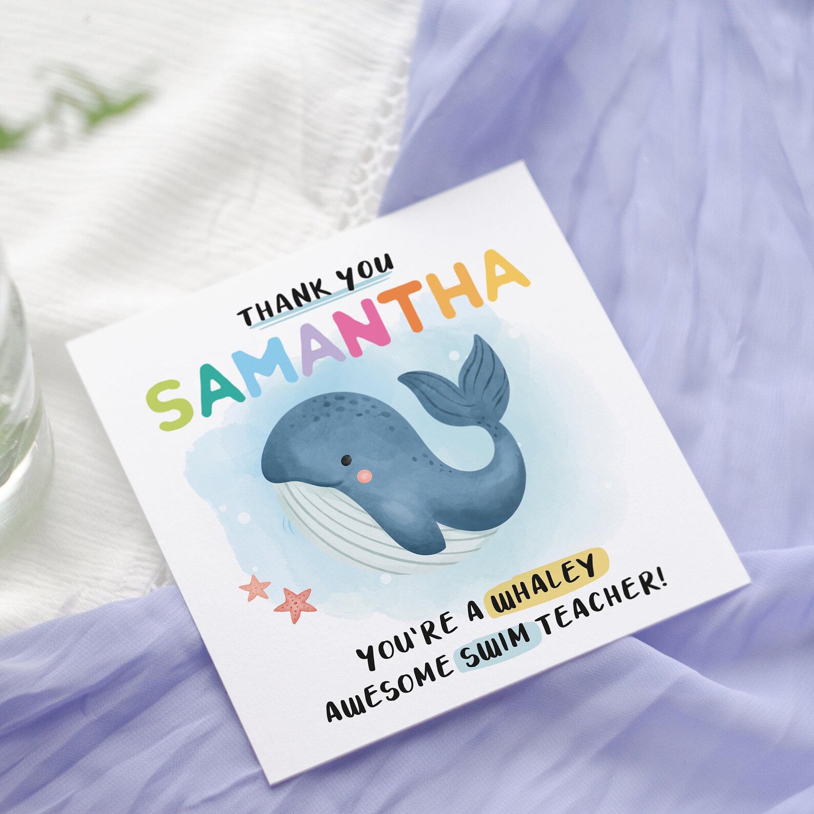 Personalized Swim Teacher Thank You Card | Whale Greetings Card Design ...