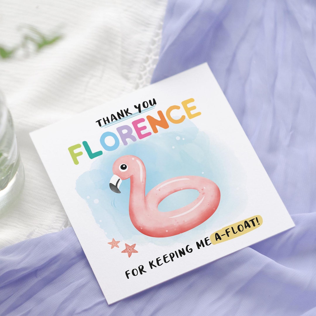 Personalized Swimming Teacher Thank You Card | Flamingo Greetings Card ...