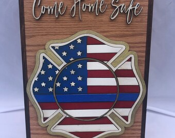 Fireman Badge Americana Painted Wooden Sign