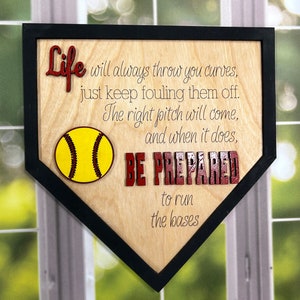 Wooden sign softball life throws you curves ....be prepared --baseball wooden sign - softball wooden sign