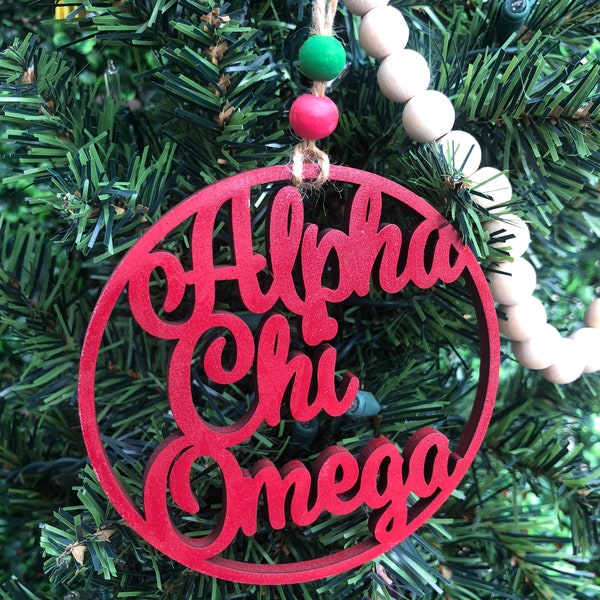Sorority Alpha Chi Omega wooden ornament - sisters ornament swap - ready to ship