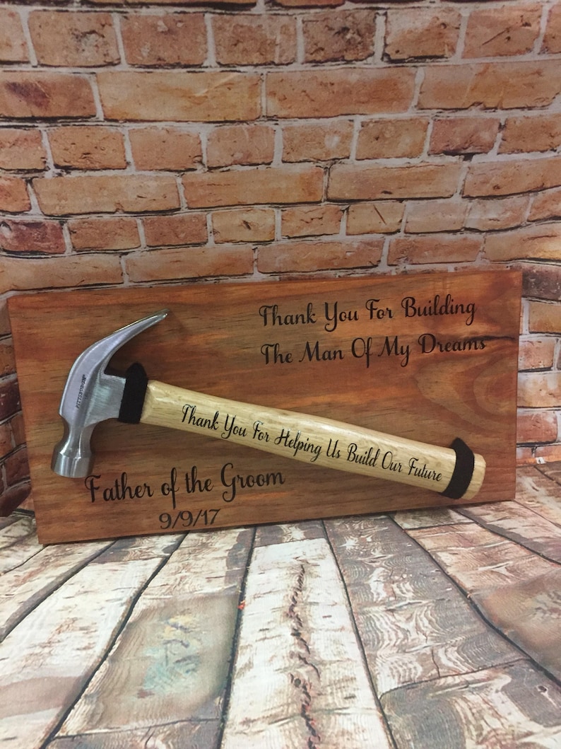 Father of the Groom personalized wedding sign thank you for building the man of my dreams father of the groom gift Cherry color stain