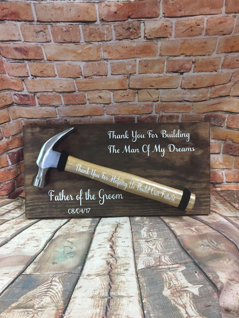 Father of the Groom personalized wedding sign thank you for building the man of my dreams father of the groom gift Dark color stain