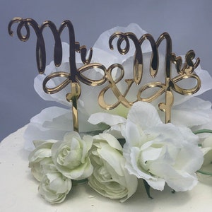 Mr & Mrs Gold Acrylic Cake Topper - wedding cake topper - anniversary cake topper