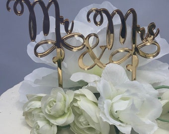 Mr & Mrs Gold Acrylic Cake Topper - wedding cake topper - anniversary cake topper