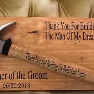 Father of the Groom personalized wedding sign thank you for building the man of my dreams father of the groom gift image 4