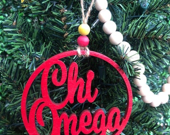 Sorority Chi Omega wooden ornament - sisters ornament swap - ready to ship