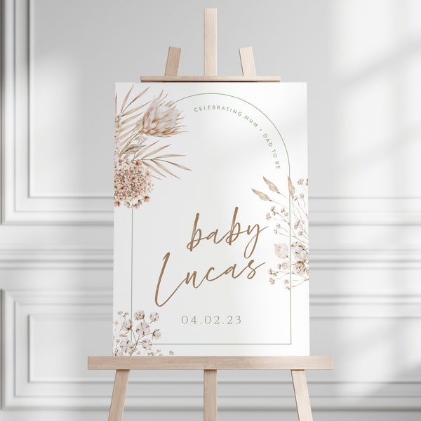 INDIE Printable Baby Shower Welcome Sign, Wedding Signage, Party Sign, Event Decor, Natural Flowers, Boho Floral Girl Boy Neutral Sprinkle