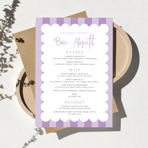 Scallop Striped Printable Bar Menu, Drinks Menu, Food Menu, Menu for Hens Party, Bachelorette Party Menu, Wedding Menu, Wedding Signage