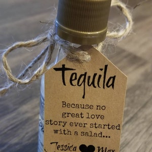 30 "Because no great love story started with a salad" DIY wedding favor kits! Wedding favors. Favor tags. Personalized tags. Rustic favors.