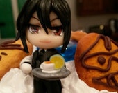 Black Butler tea jar with handmade polymer clay chibi Sebastian on decoden top, anime polymer